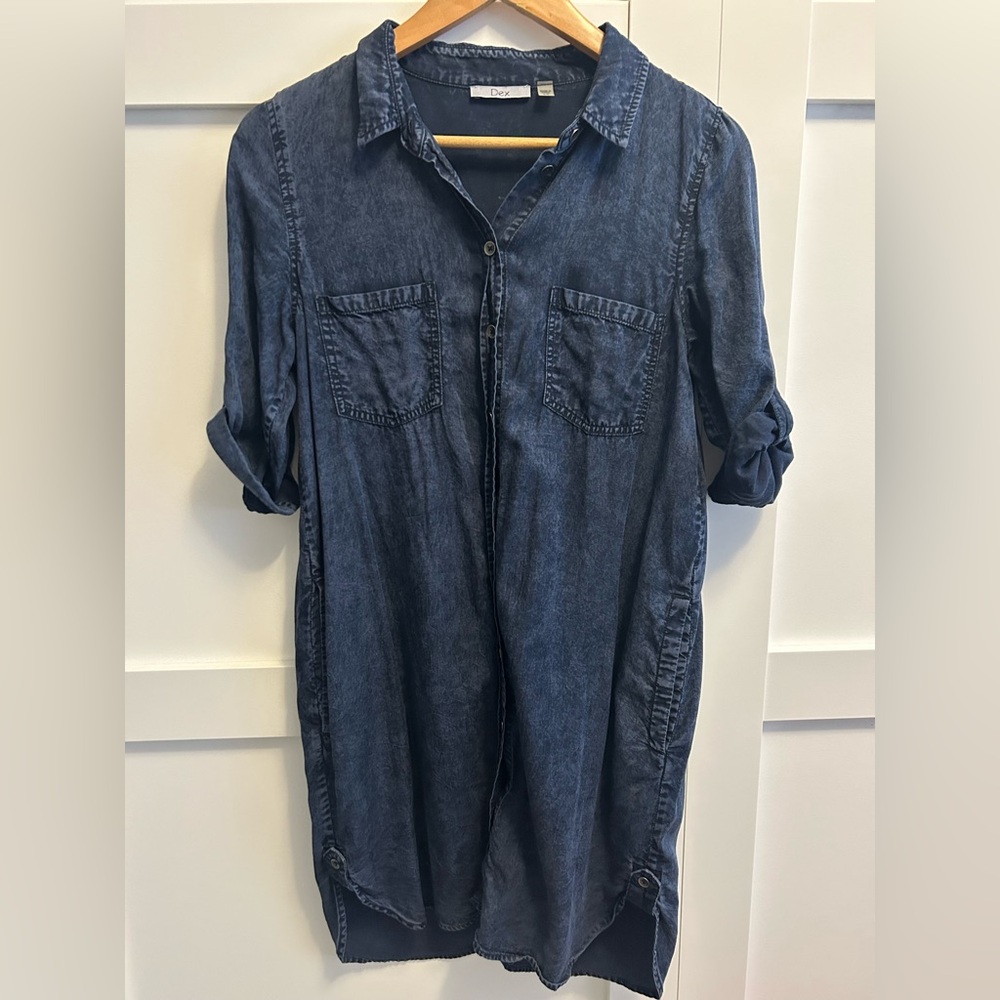 Dex Dark Blue Denim Jean Shirt Dress